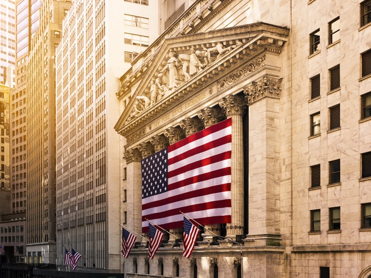 American flag on Wall Street